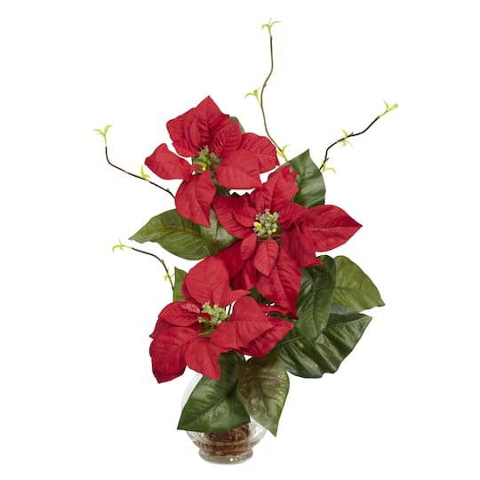 20&#x22; Red Poinsettia Arrangement in Fluted Vase